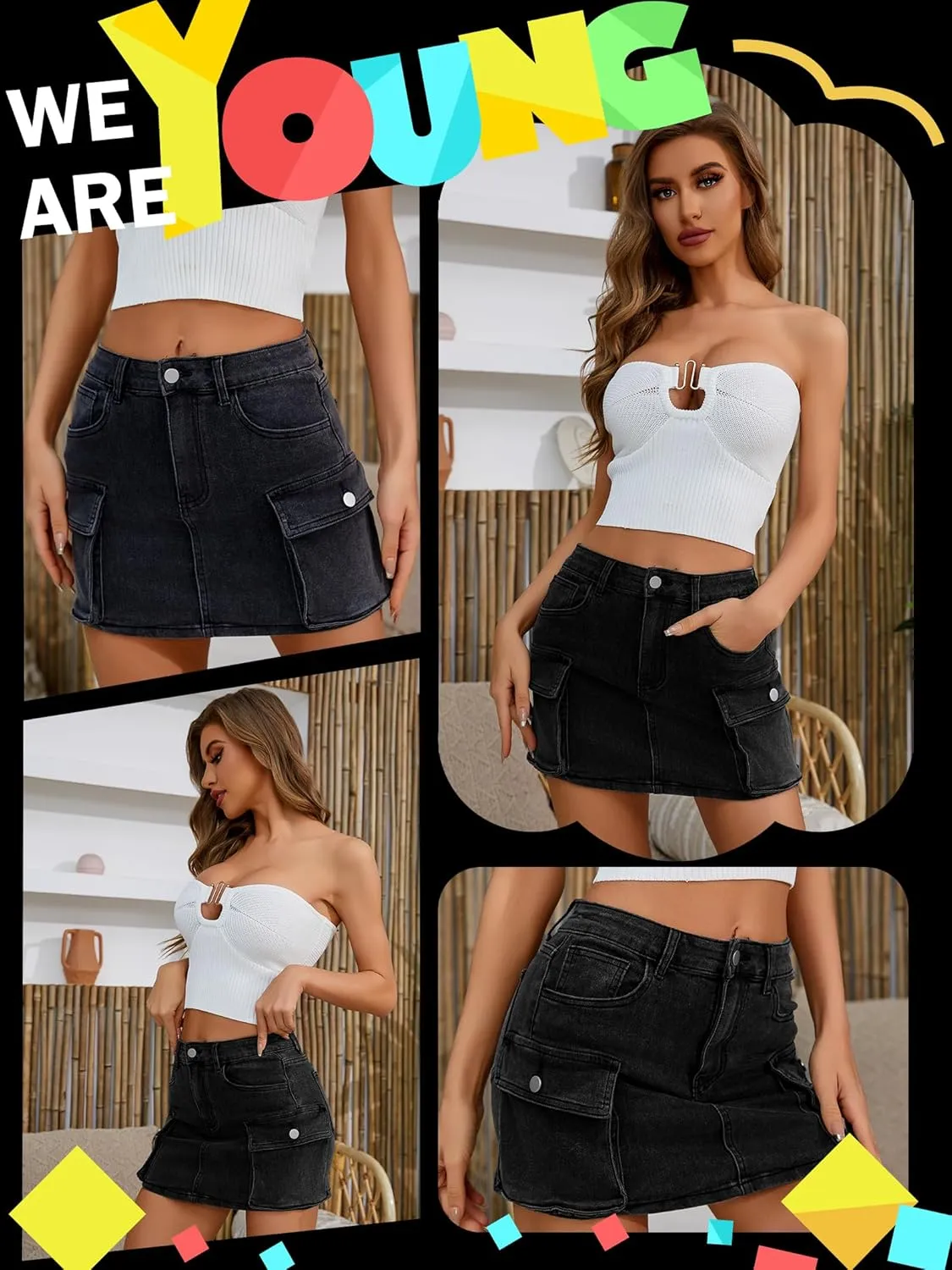 Low Waist Denim Skirts Jean Skirts with Pockets Y2K Mini Cargo Skirt Suitable for Women's Daily Leisure Travel