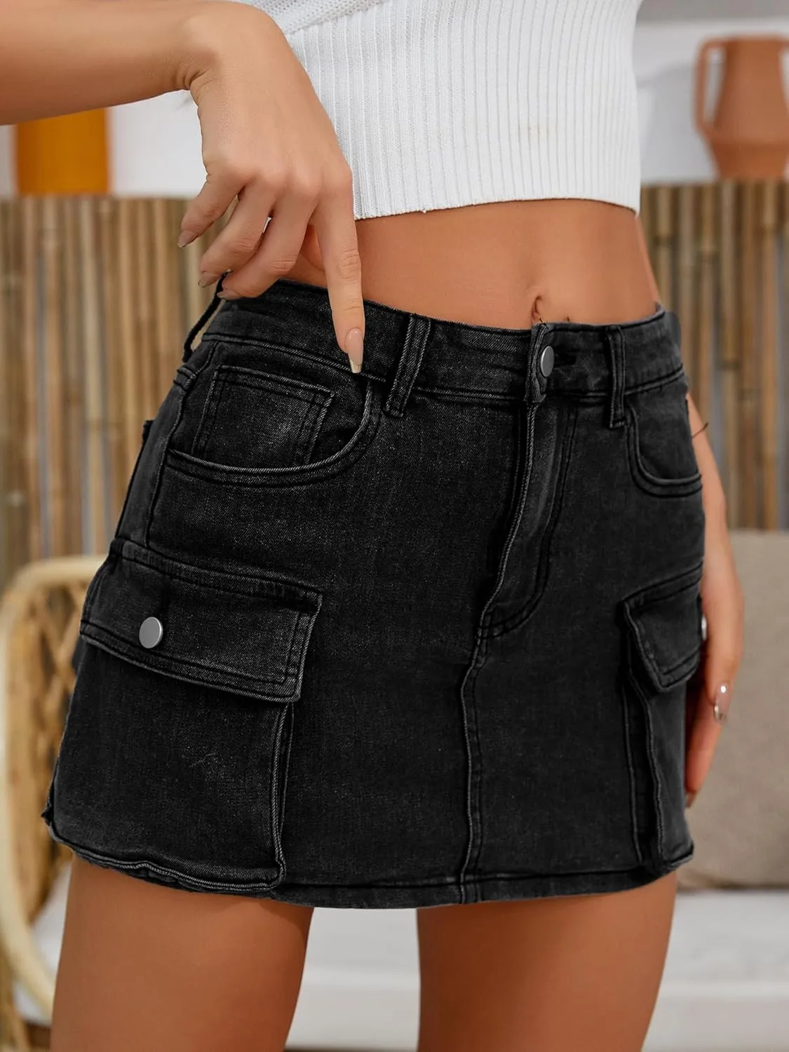 Low Waist Denim Skirts Jean Skirts with Pockets Y2K Mini Cargo Skirt Suitable for Women's Daily Leisure Travel