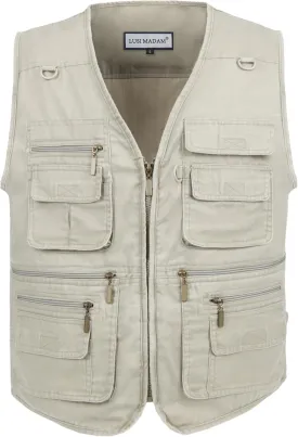 Men's Stone Washed Denim Multi-pocketed Fishing Work Outerwear Vest