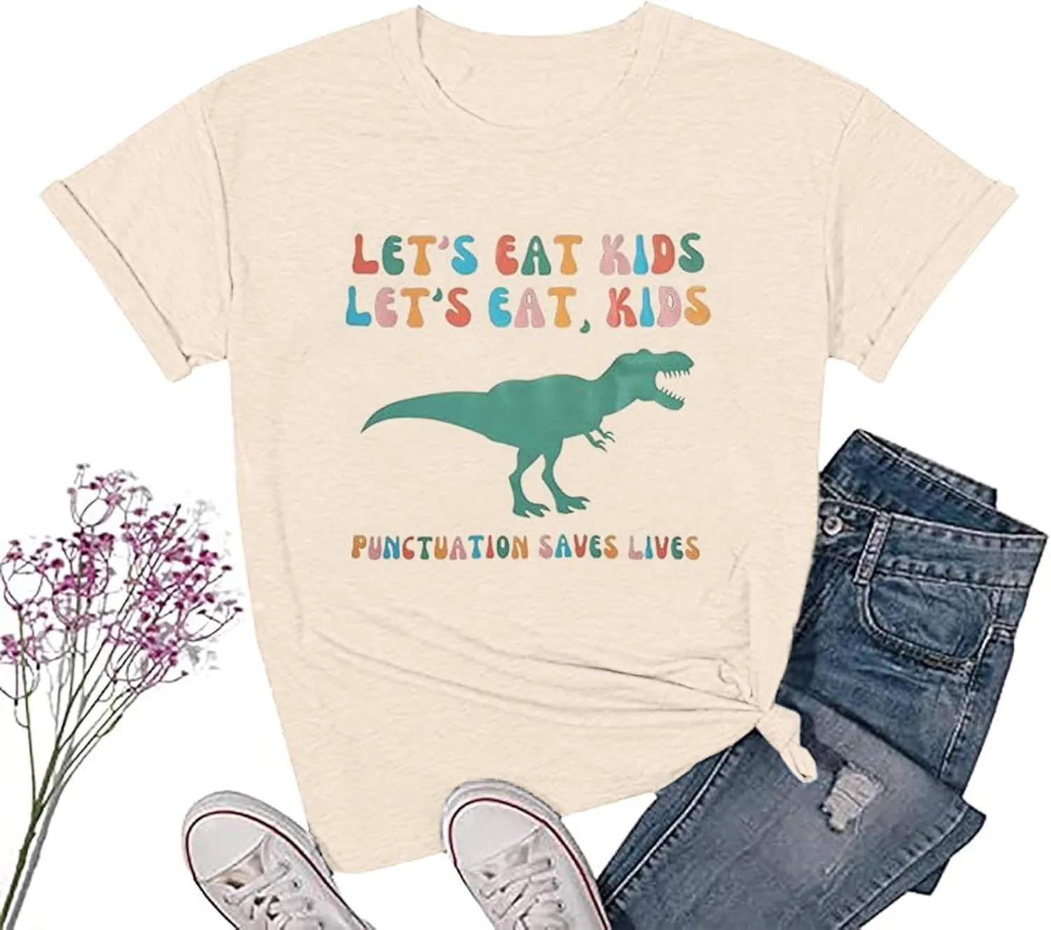 MYHALF Teacher Shirt Women Grammar Tshirt: Funny Dinasour Graphic T Shirt Teacher Gifts Kindergarten Teacher Life Tops