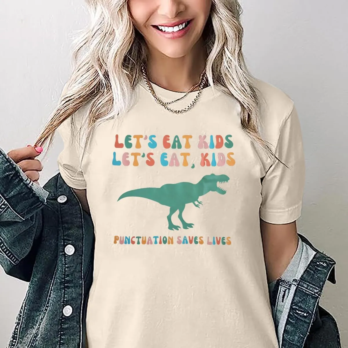 MYHALF Teacher Shirt Women Grammar Tshirt: Funny Dinasour Graphic T Shirt Teacher Gifts Kindergarten Teacher Life Tops