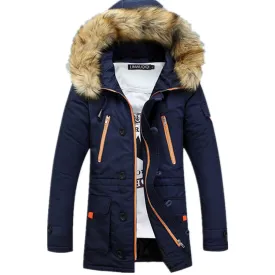 New Winter Men's Long Parkas Thick Hooded Fur Collar Coats Men Overcoats Casual Army Jackets Male Hoodies Jacket