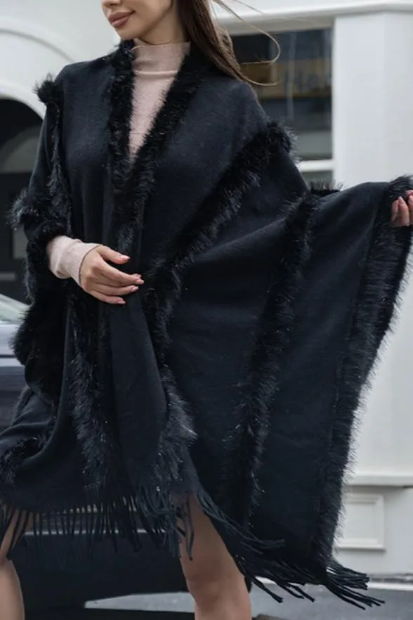 P6159 Double Layer Faux Fur Shawl