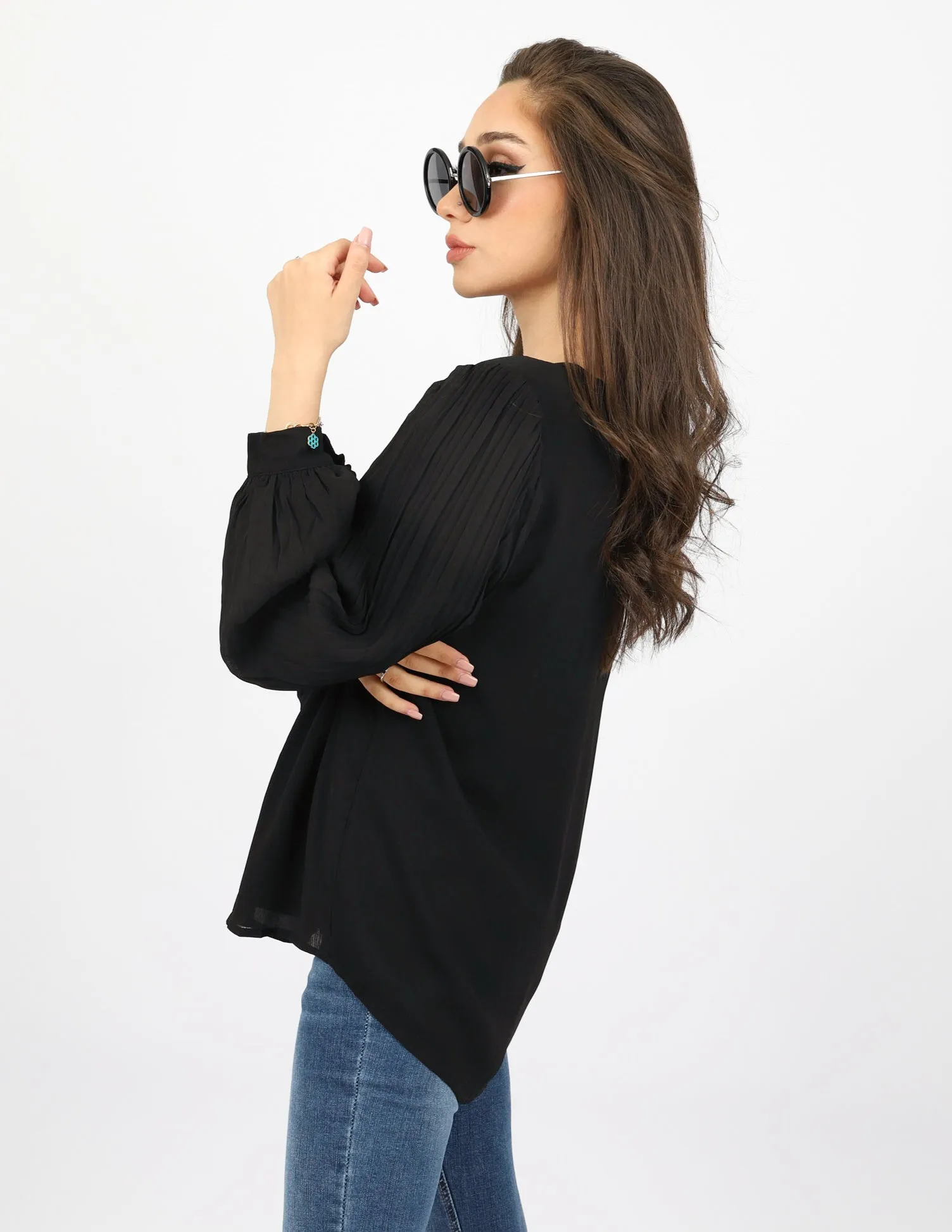 Pleated Sleeve Chiffon Top