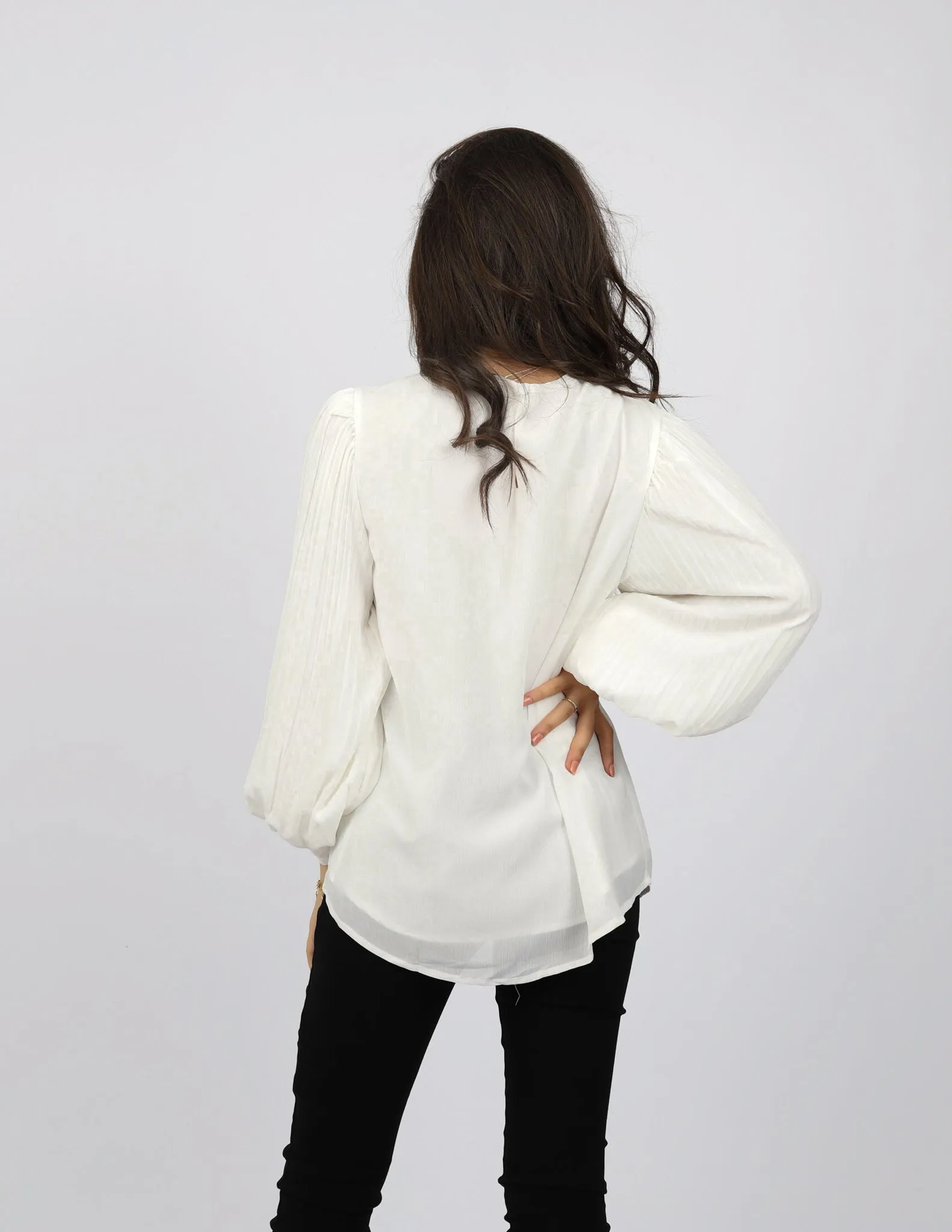 Pleated Sleeve Chiffon Top