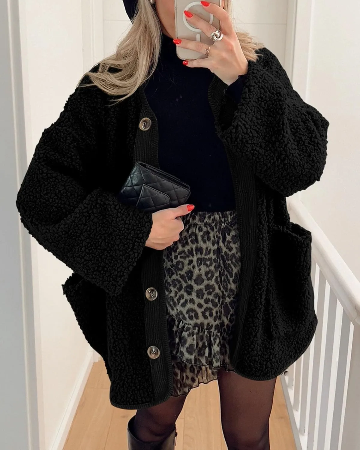 PRETTYGARDEN Women's Warm Winter Coats Casual Long Sleeve Button up Fuzzy Sherpa Fleece Jackets Outerwear