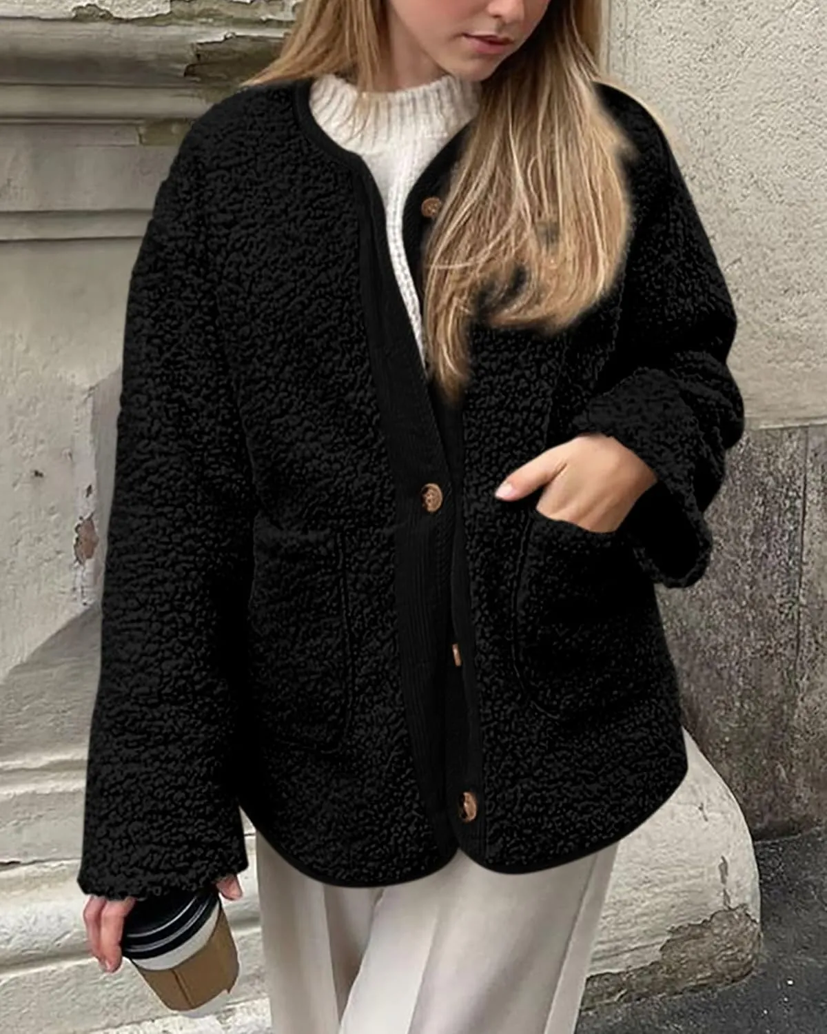 PRETTYGARDEN Women's Warm Winter Coats Casual Long Sleeve Button up Fuzzy Sherpa Fleece Jackets Outerwear