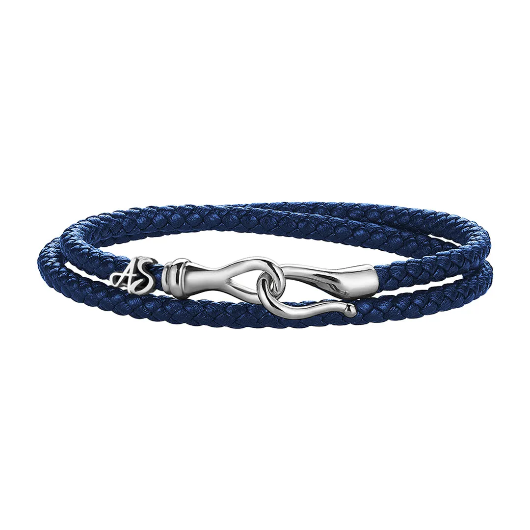 Statement Fish Hook Wrap Leather Bracelet in Silver