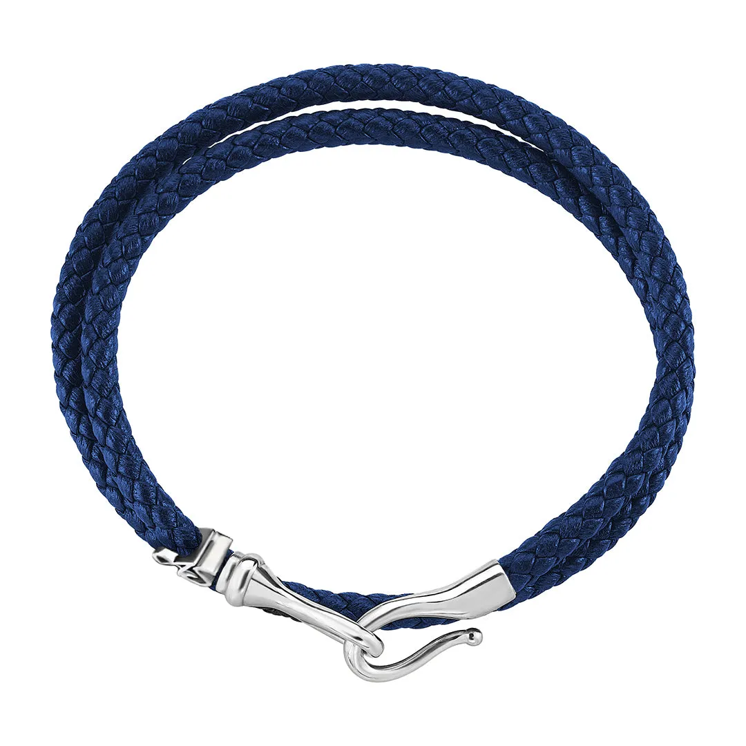 Statement Fish Hook Wrap Leather Bracelet in Silver