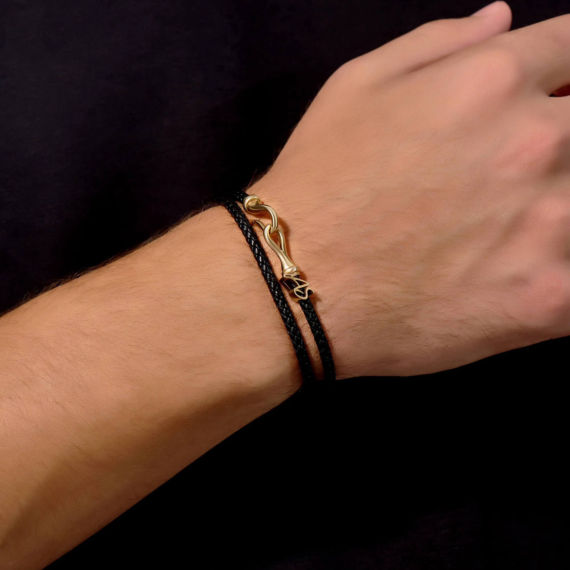 Statement Fish Hook Wrap Leather Bracelet in Silver