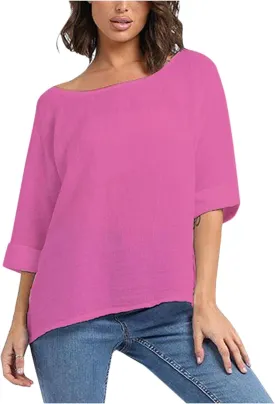 Summer Blouses for Women 2025 Cotton Linen Casual Half Sleeve T Shirt Crewneck Oversized Tops Cruise Outfits 2025
