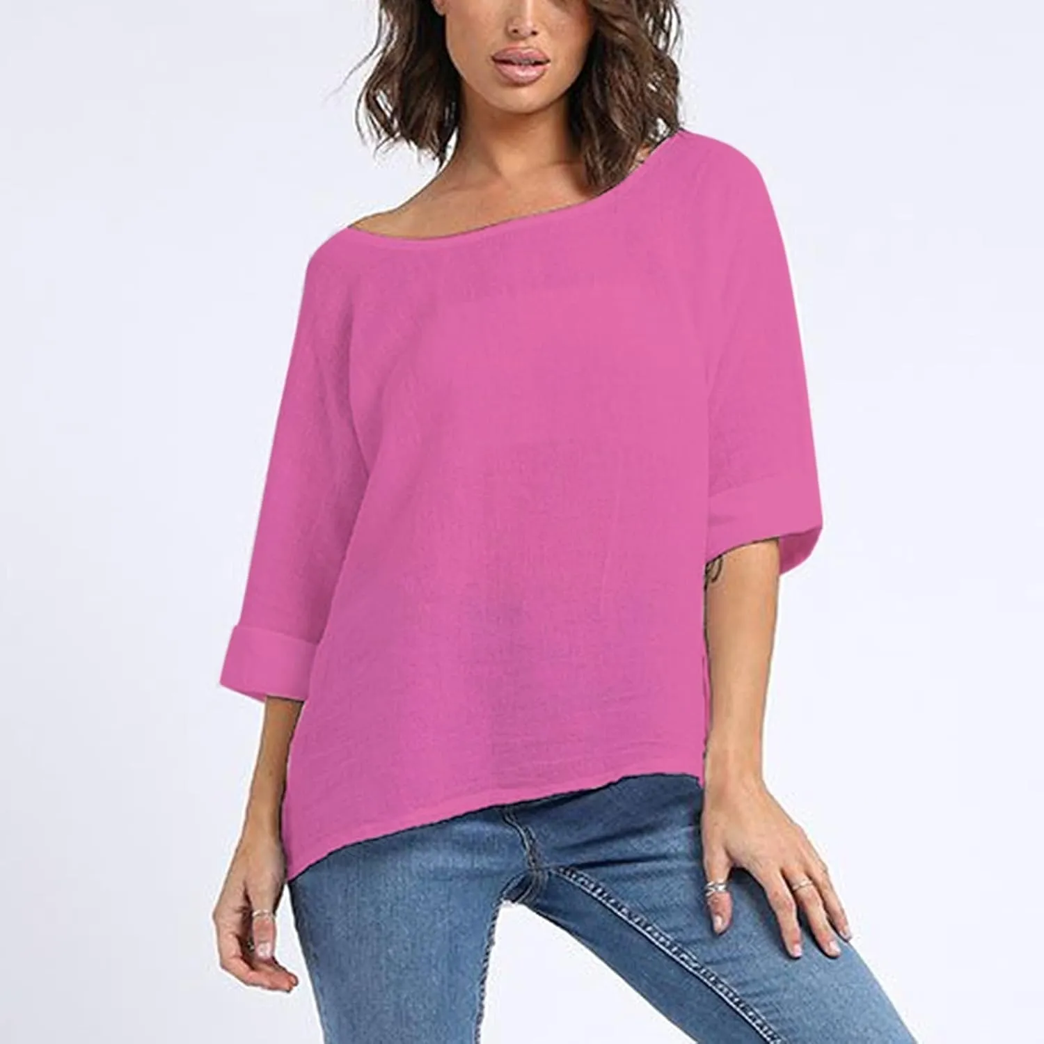 Summer Blouses for Women 2025 Cotton Linen Casual Half Sleeve T Shirt Crewneck Oversized Tops Cruise Outfits 2025