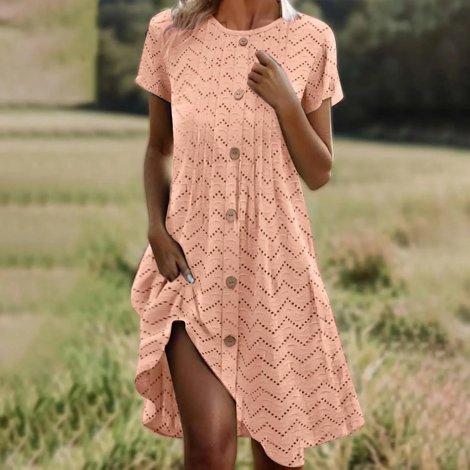 Summer Dresses for Women Short Sleeve Button Down Fashion Dresses Loose Fit Flowy Swing Casual Vacation Sundress