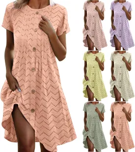 Summer Dresses for Women Short Sleeve Button Down Fashion Dresses Loose Fit Flowy Swing Casual Vacation Sundress