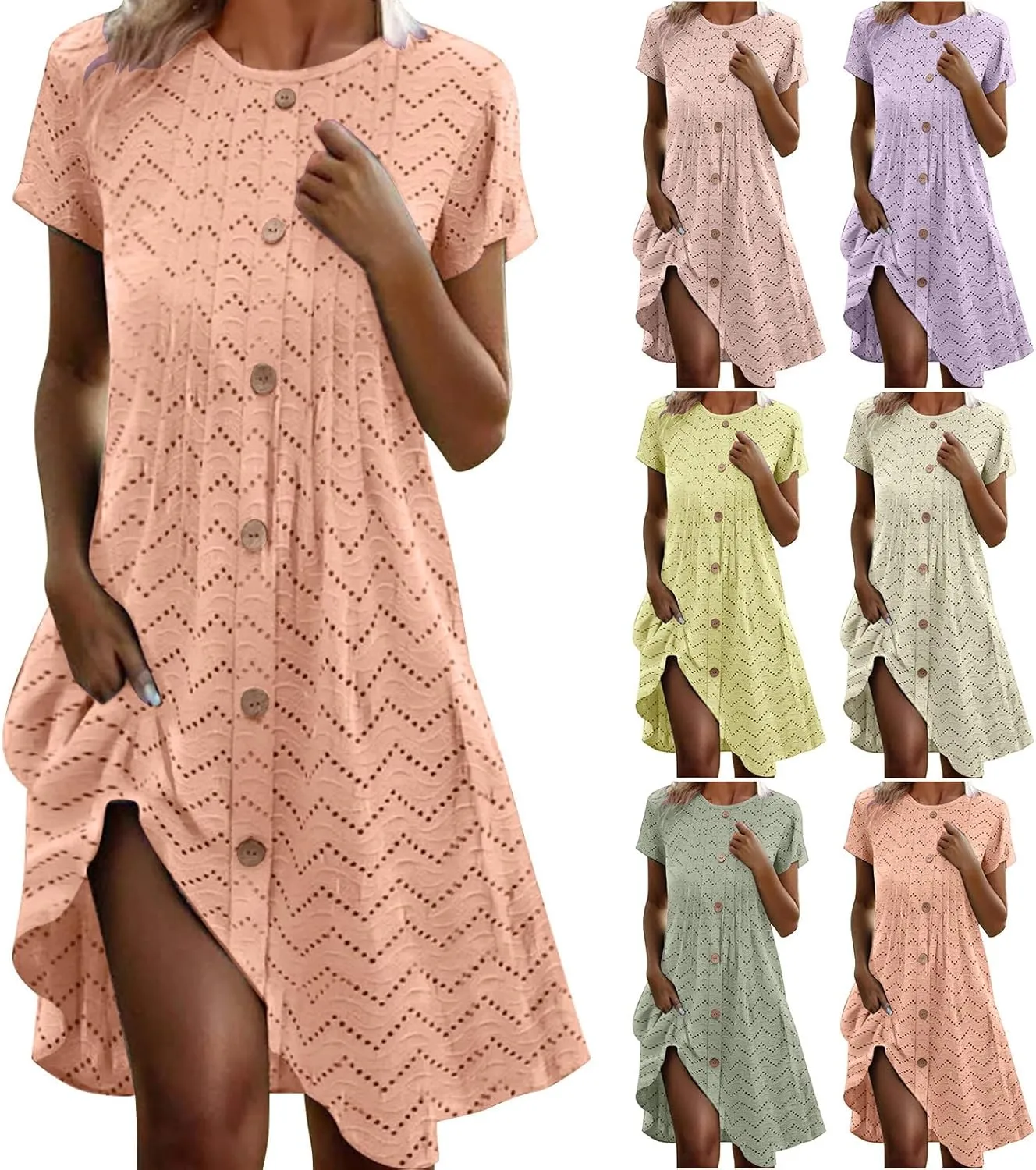 Summer Dresses for Women Short Sleeve Button Down Fashion Dresses Loose Fit Flowy Swing Casual Vacation Sundress