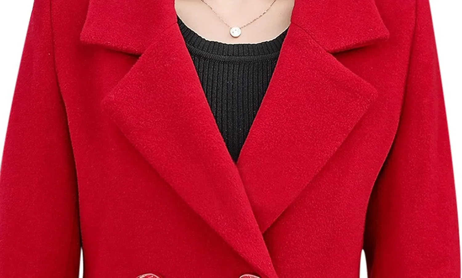 Tanming Womens Elegant Notched Collar Button Wool Blend Solid Long Pea Coat Overcoat