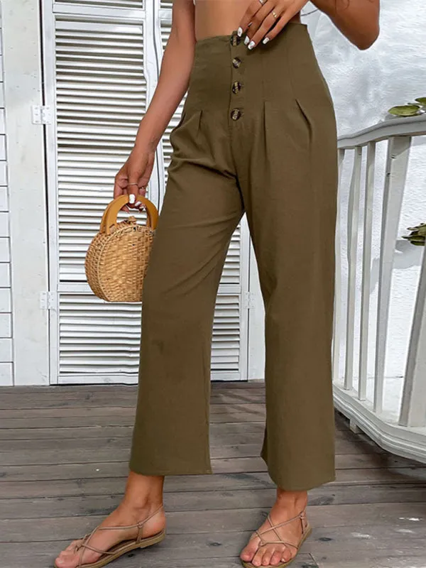 TEEK - Brown High-Waisted Slim-Fit Micro-Flared Pants
