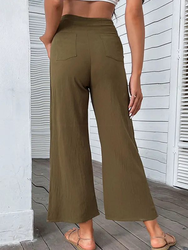 TEEK - Brown High-Waisted Slim-Fit Micro-Flared Pants