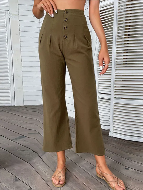 TEEK - Brown High-Waisted Slim-Fit Micro-Flared Pants