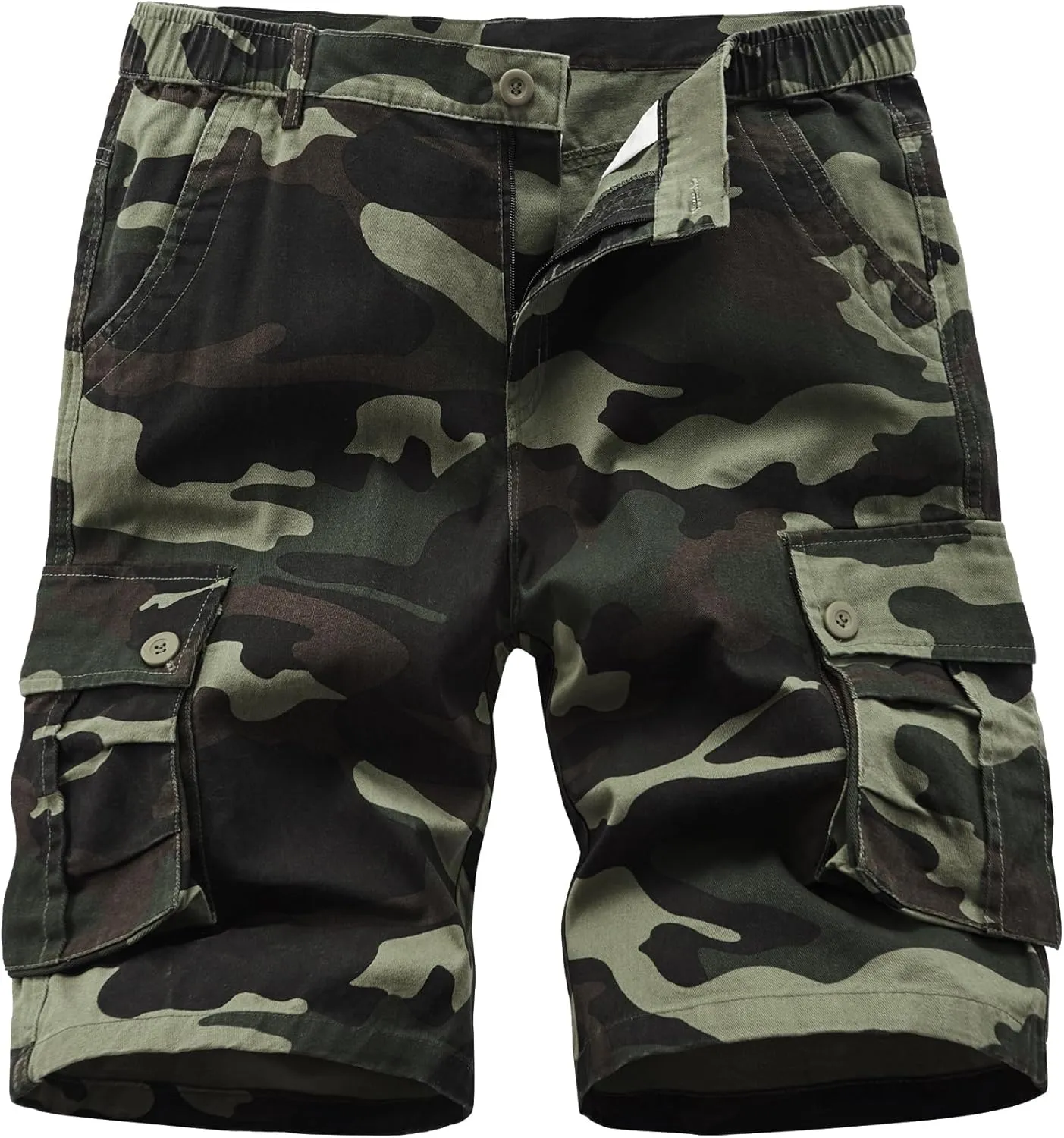 Vcansion Men's Cargo Shorts Casual Cotton Multi-Pockets Elastic Waist Camo Shorts