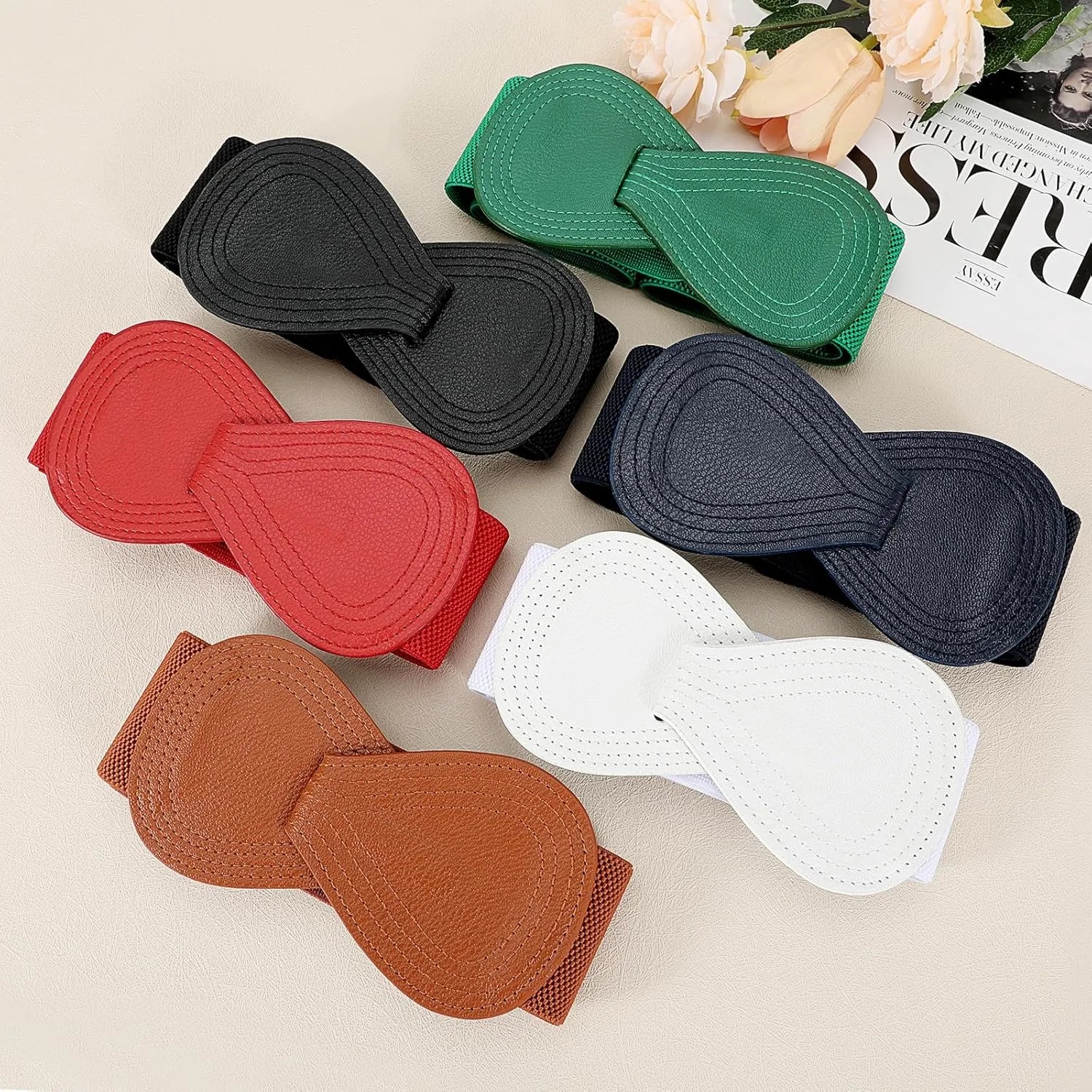 WHIPPY Women Wide Elastic Belt Ladies Stretch Dress Belt Fashion Waistband with 8-shaped Interlock Leather Buckle