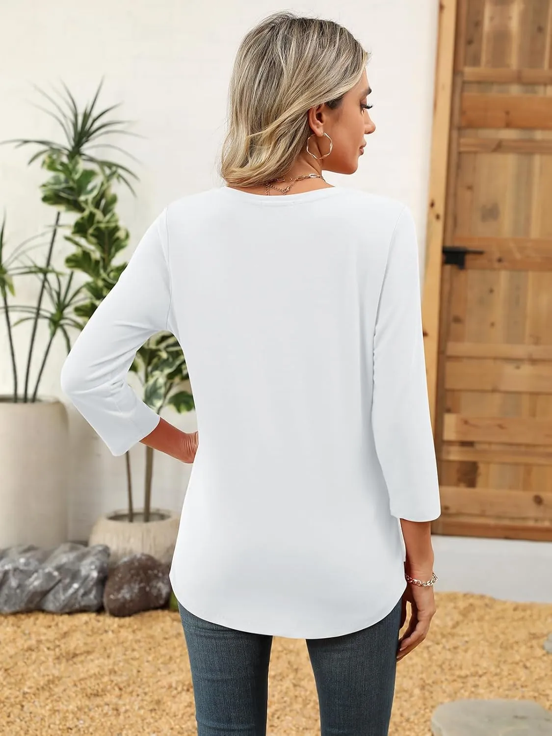 Womens 3/4 Sleeve Square Neck Tops Casual Summer Tops Trendy Womens T Shirts Ladies Tops