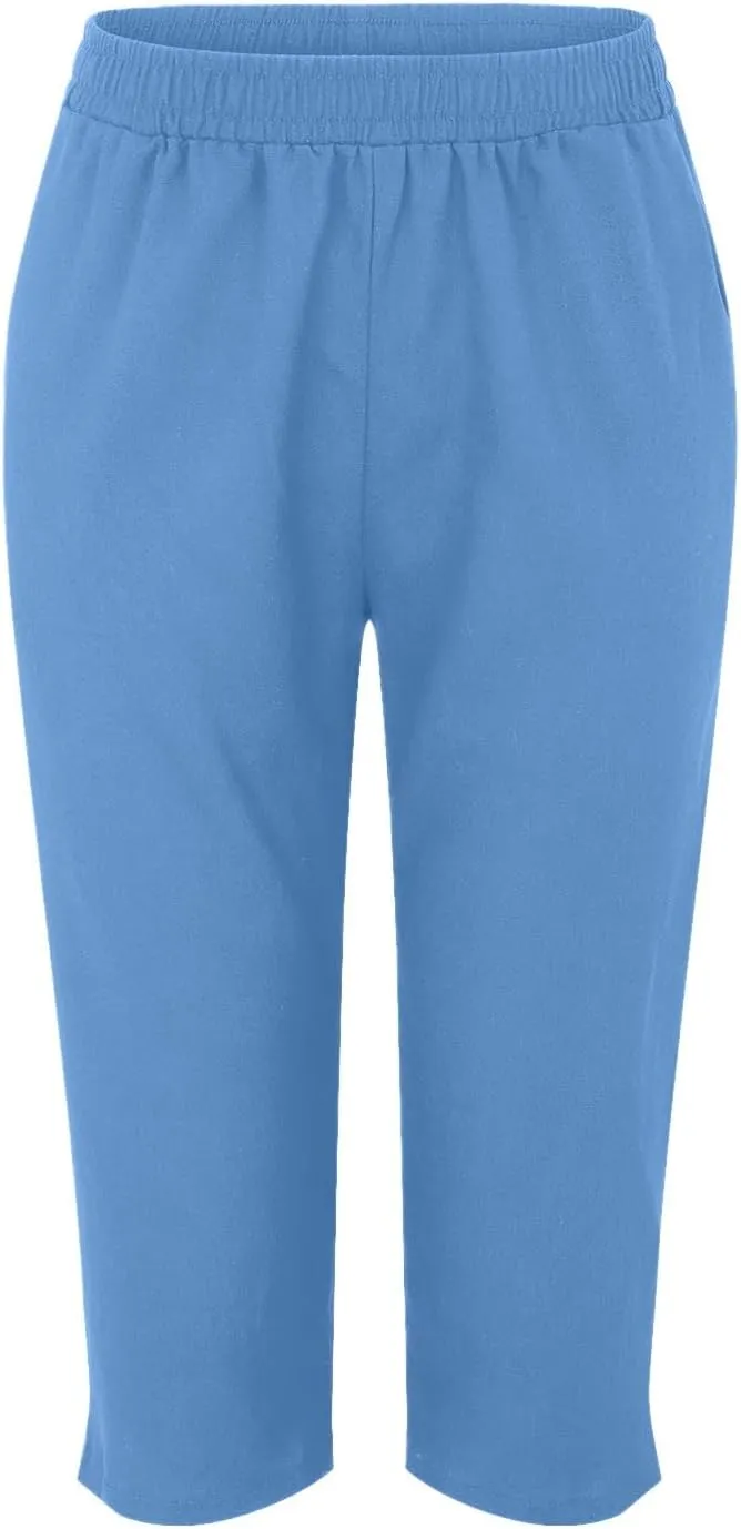 Women's Cropped Loose Pants Solid Color Casual Summer Trousers Comfortable Lightweight Lounge Wear