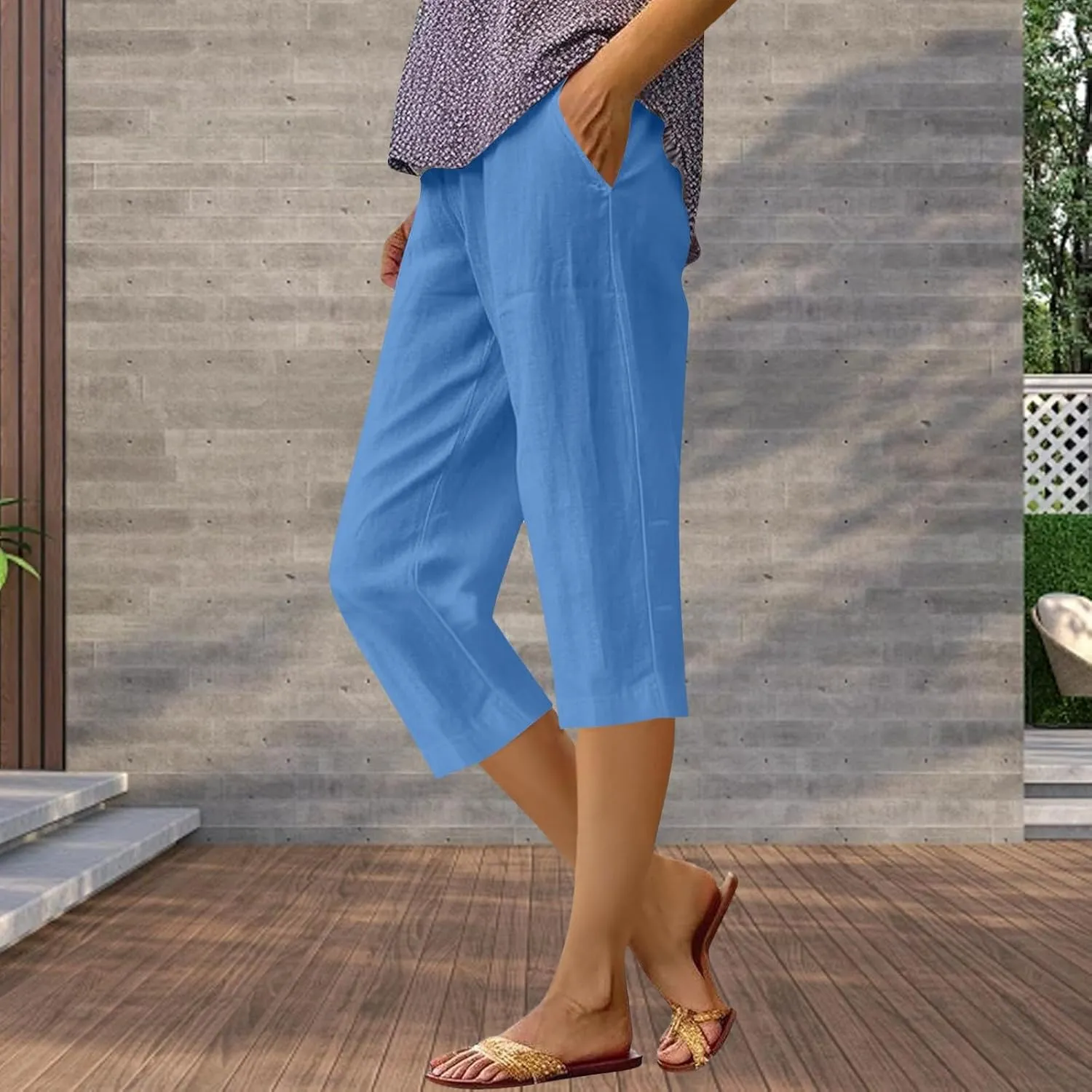 Women's Cropped Loose Pants Solid Color Casual Summer Trousers Comfortable Lightweight Lounge Wear