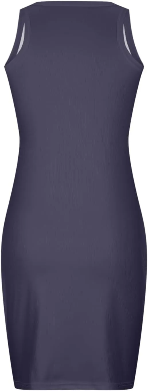 Women's Ribbed Knit Mini Dresses Sexy Bodycon Sleeveless Tank Dress Solid Crewneck Casual Tummy Control Dresses