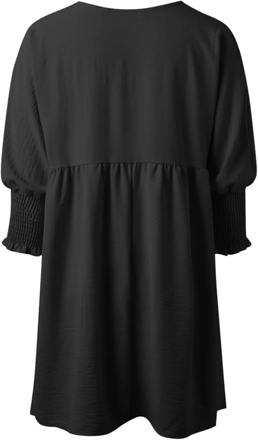 Womens Smocked Crewneck Button Up Long Sleeve Empire Waist A-Line Mini Dress 2025 Casual Swing Dresses