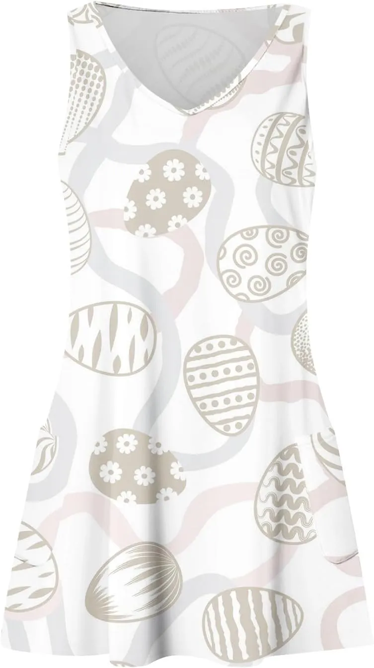 Womens Summer Dresses Sleeveless V Neck Swimsuit Coverup Casual Vacation Dress with Pocket Beach Printed Sundress
