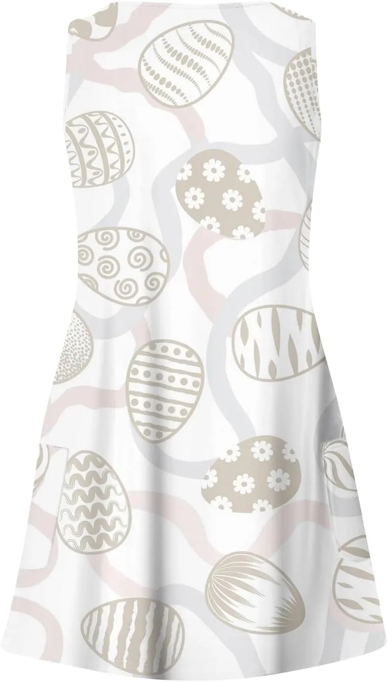 Womens Summer Dresses Sleeveless V Neck Swimsuit Coverup Casual Vacation Dress with Pocket Beach Printed Sundress