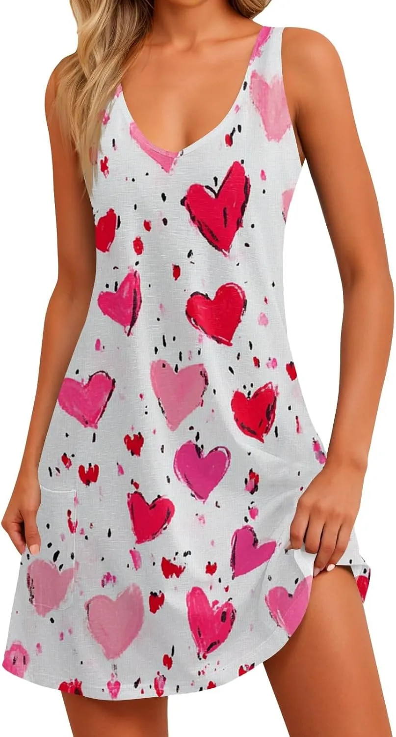 Women's Summer Dresses V Neck Casual Sundress 2025 Beach Swimsuit Coverup Vacation Sleeveless Dress with Pocket