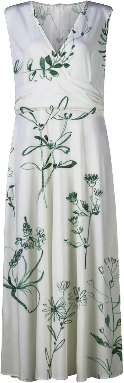 Women's Sundresses 2025 V-Neck Floral Print Sleeveless Casual Swing High Waist Long Maxi Dress, S-3XL