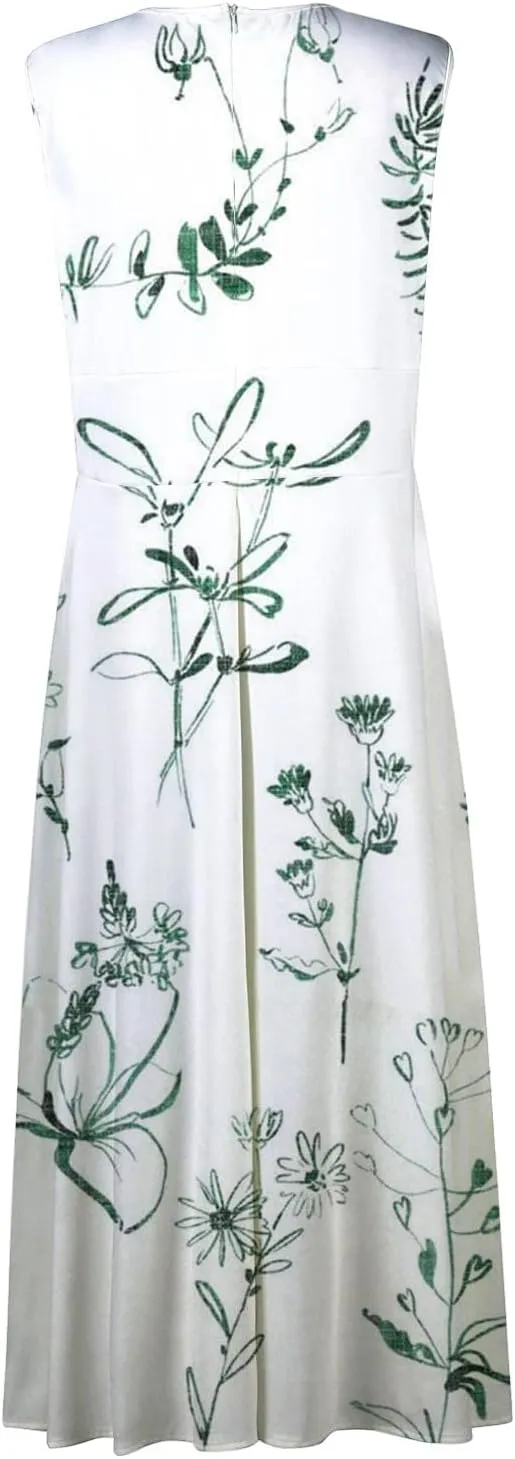 Women's Sundresses 2025 V-Neck Floral Print Sleeveless Casual Swing High Waist Long Maxi Dress, S-3XL